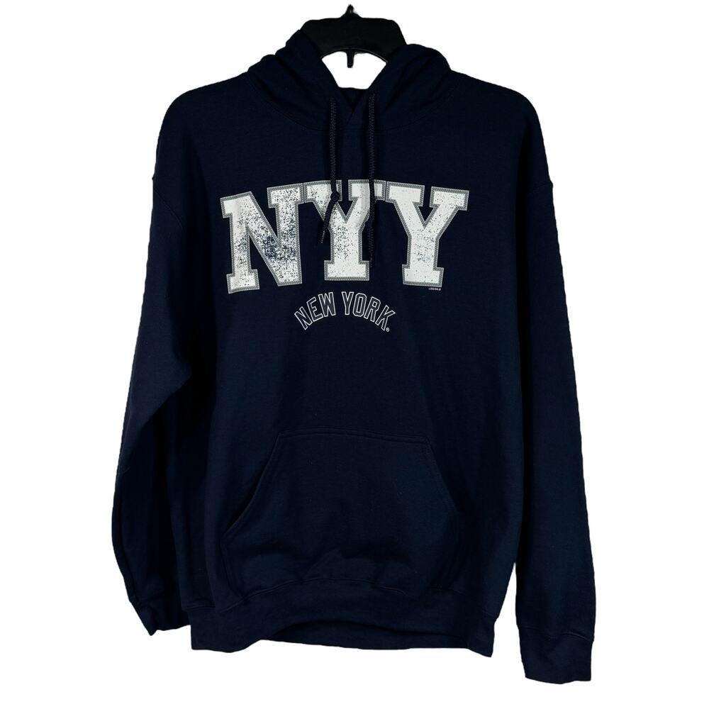 MLB New York Yankees Medium Hoodie Sweatshirt Pullover Kangaroo Pocket Navy New